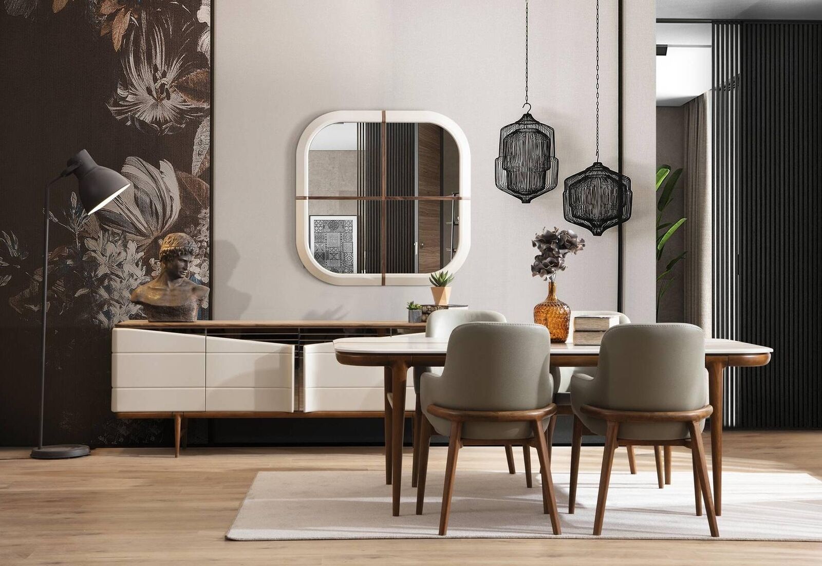 Braun-Weiße Esszimmer Möbel Designer Esszimmergarnitur Luxus 9tlg Set Braun-Weiße Esszimmer Möbel Designer Esszimmergarnitur Luxus 9tlg Set von JV Moebel