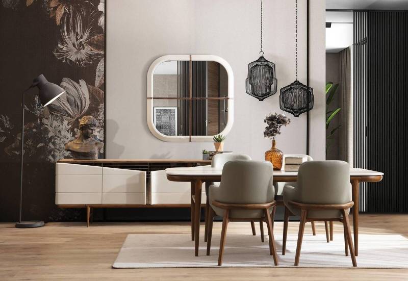 Braun-Weiße Esszimmer Möbel Designer Esszimmergarnitur Luxus 9tlg Set von JV Moebel