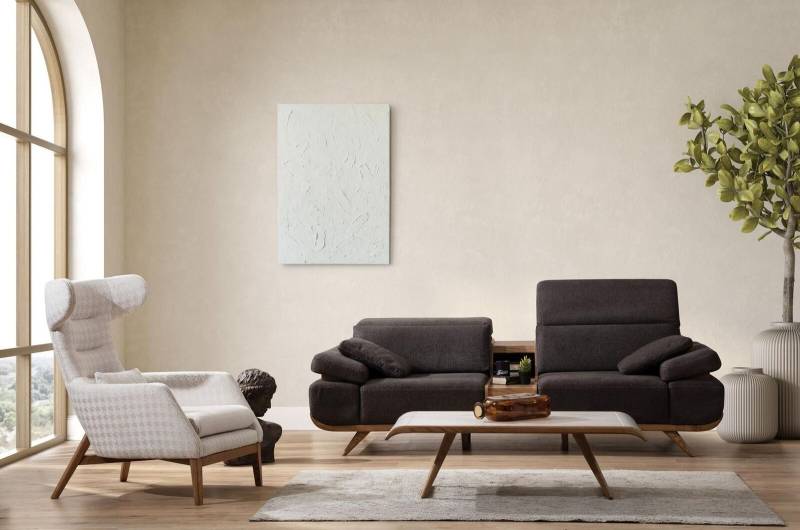 Braun-Weiße Sitzgarnitur Dreisitzer Luxuriöser Polster Sessel 2tlg Set Braun-Weiße Sitzgarnitur Dreisitzer Luxuriöser Polster Sessel 2tlg Set von JV Moebel