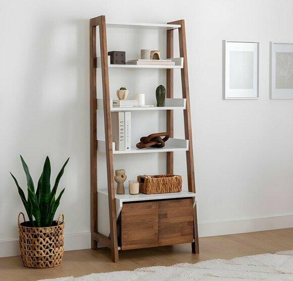 Braun-Weißer Bücherregal Robuste Wohnzimmer Holz Regale Ablagen Möbel von JV Moebel