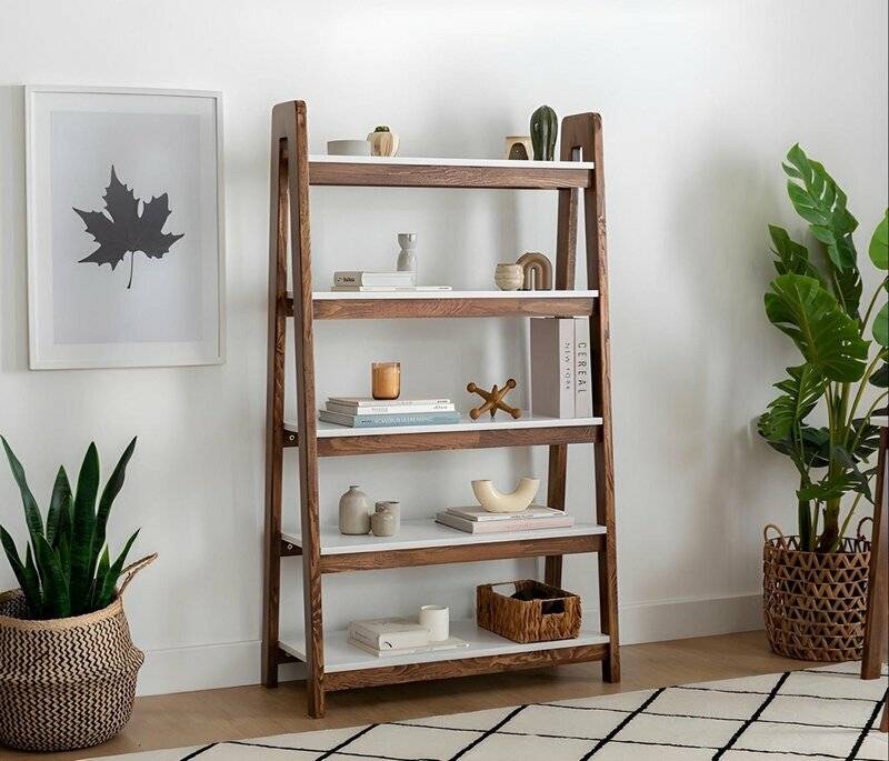 Braun-Weißer Bücherregal Wohnzimmer Designer Holz Regale Edle Möbel von JV Moebel