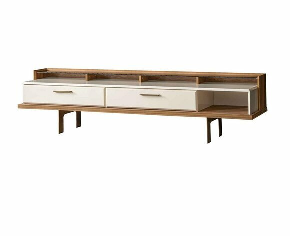 Braun-Weißes Lowboard Wohnzimmer Sideboard Edle TV Kommode Holz Möbel von JV Moebel