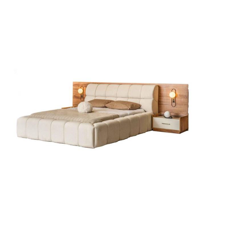 Braun-Weißes Schlafzimmer Set Doppelbett Nachttische Luxus Holz Möbel von JV Moebel
