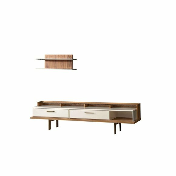 Braun-Weißes Wohnzimmer Set Luxuriöses Holz Sideboard Wandgeral 2tlg von JV Moebel