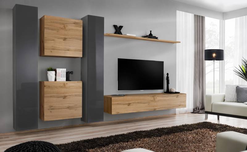 Braun Wohnwand Designer Sideboard Modern TV-Ständer Wohnzimmer Wandregal von JV Möbel