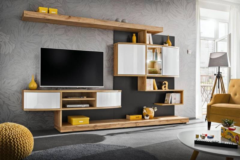Braun Wohnwand Einrichtung Luxus Wohnzimmer Designer TV-Ständer Möbel Neu von JV Möbel