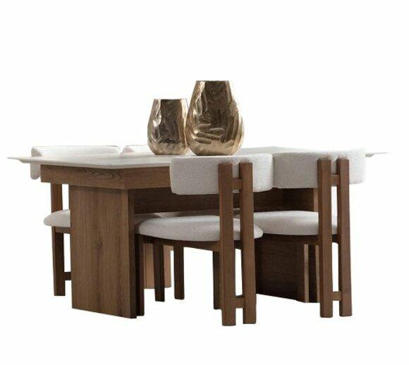 Braun-weiße Esszimmer Garnitur Luxuriöser Esstisch Designer 4x Stühle von JV Moebel