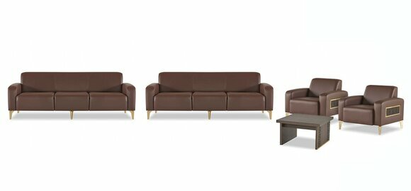 Braune Arbeitszimmer Ledergarnitur Dreisitzer 2x Lehnsessel Couchtisch von JV Moebel