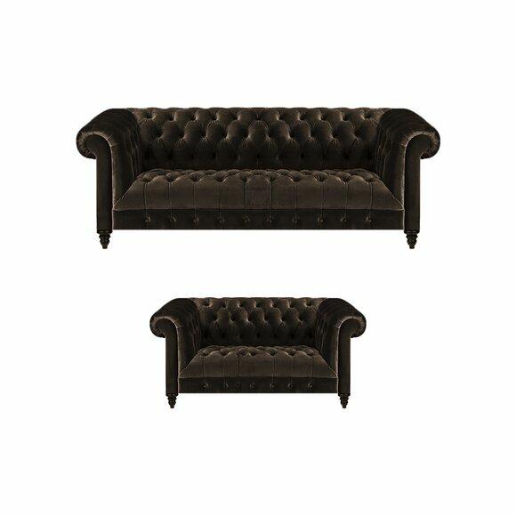 Braune Chesterfield Sitzmöbel Wohnzimmer 2-Sitzer Luxus Dreisitzer 2tlg von JV Moebel
