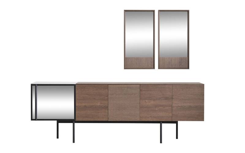 Braune Esszimmer Garnitur Designer Holz Sideboard Luxus Spiegel 2tlg von JV Möbel