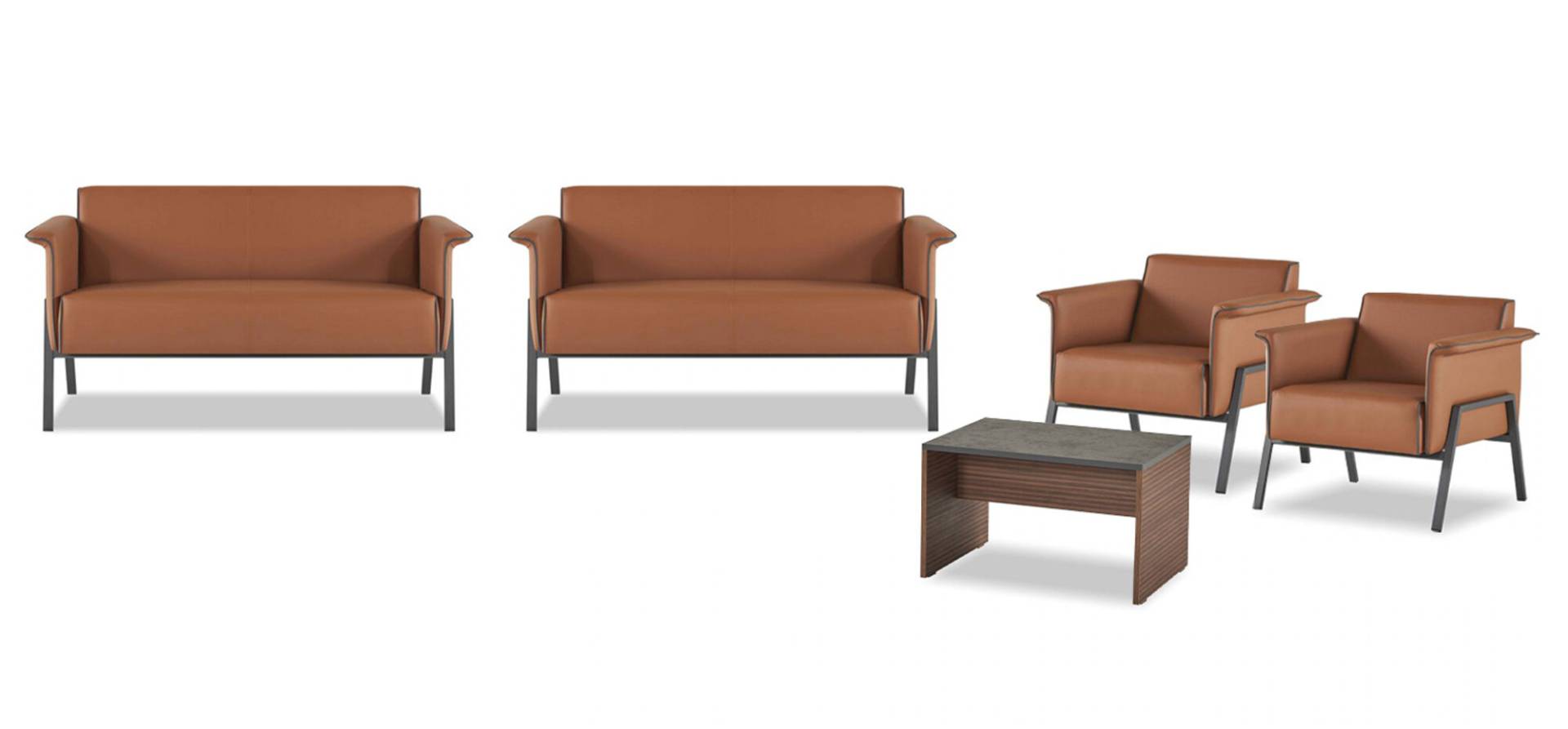 Braune Robuste Büromöbel Moderner Beistelltisch 2x Sitzsessel 2-Sitzer Braune Robuste Büromöbel Moderner Beistelltisch 2x Sitzsessel 2-Sitzer von JV Möbel