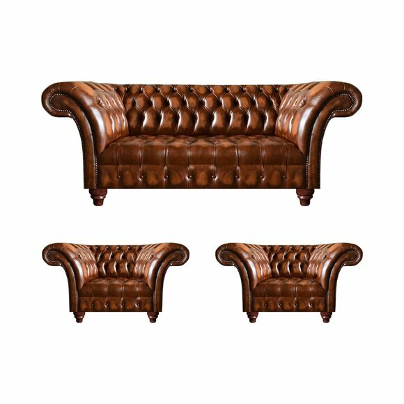 Braune Wohnzimmer Chesterfield Garnitur 2x Ledersessel Edler Dreisitzer Braune Wohnzimmer Chesterfield Garnitur 2x Ledersessel Edler Dreisitzer von JV Moebel