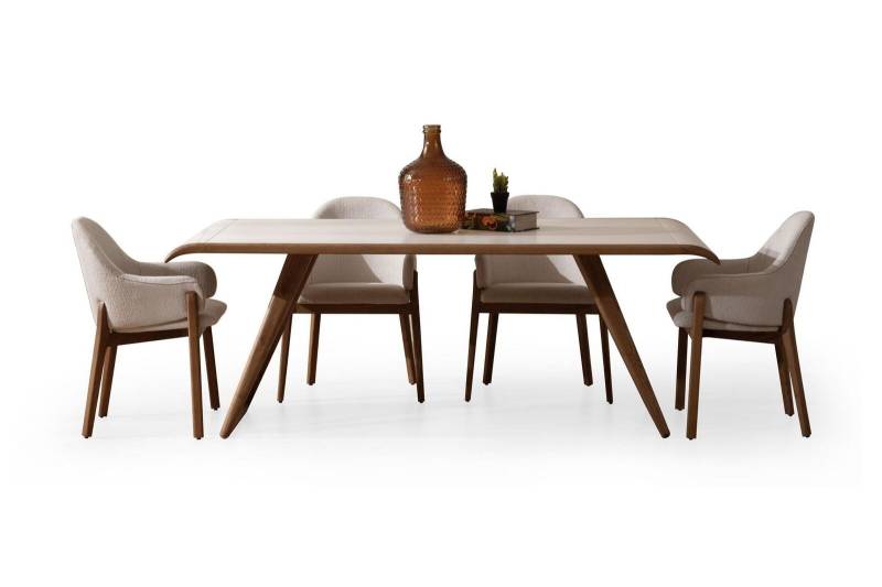 Brauner Exklusiver Esszimmer Set Esstisch 6x Stühle Polsterstühle 7tlg von JV Moebel