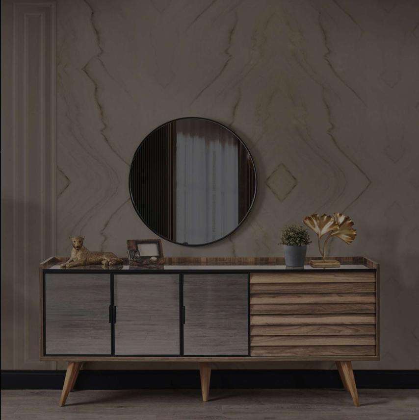 Braunes Esszimmer Set Stilvolles Sideboard Rundspiegel Holzmöbel 2tlg Braunes Esszimmer Set Stilvolles Sideboard Rundspiegel Holzmöbel 2tlg von JV Möbel