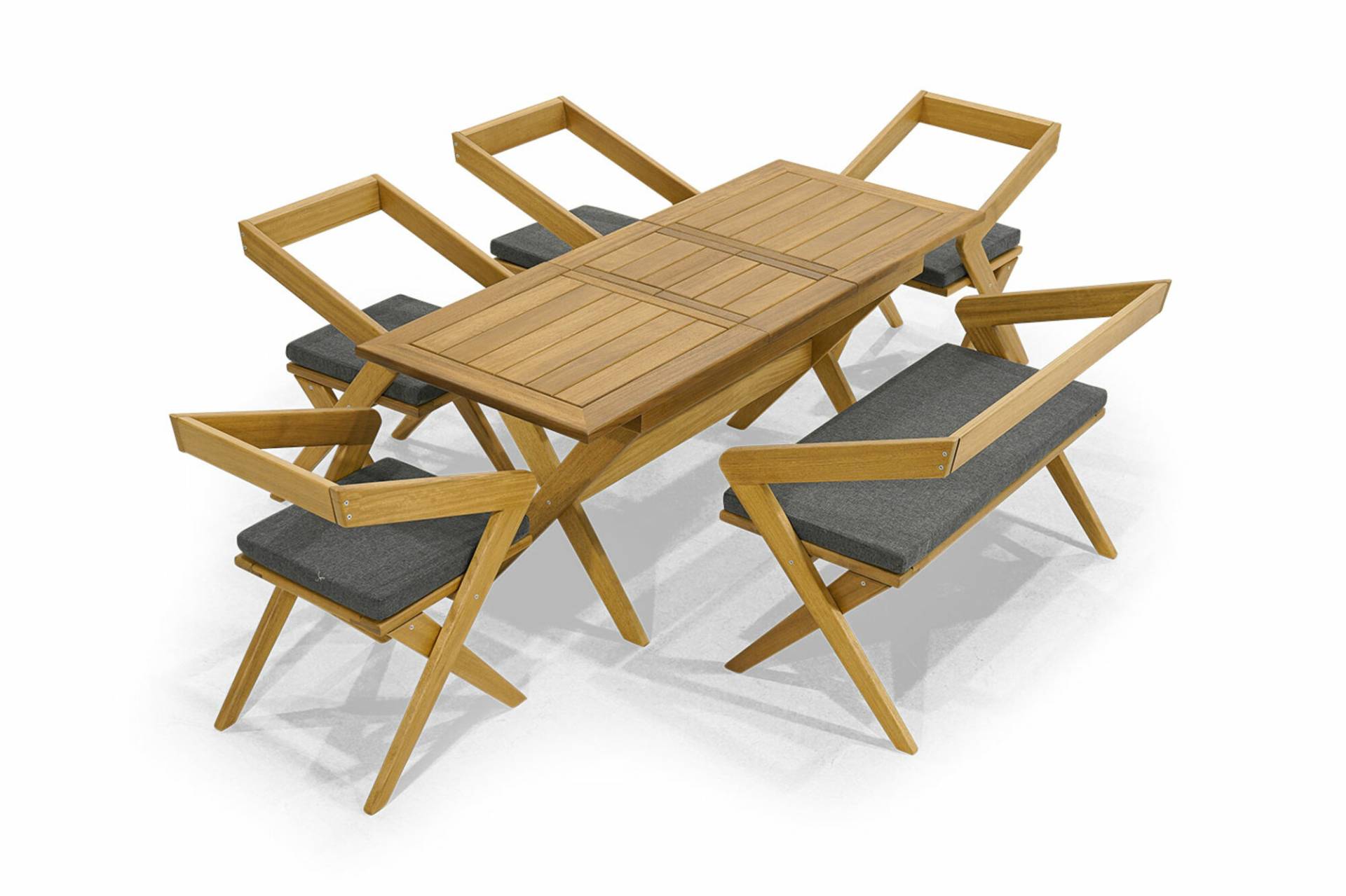 Braunes Garten Set Designer Möbel Holz Esstisch 4x Stühle Moderne Bank von JV Möbel