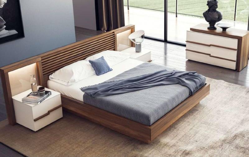 Braunes Schlafzimmer Set Luxus Bett Kommode Nachttische Walnuss Natur von JV Möbel