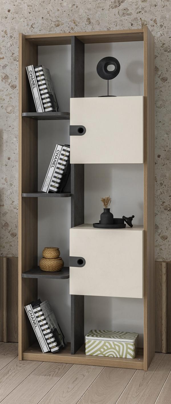 Bücherregal Modern Offene Fächer Türen Holzoptik Creme Stilvolles Design Möbel von JV Möbel