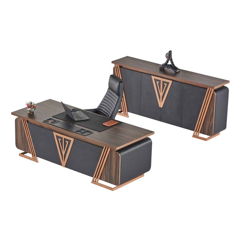 Büroeinrichtung Schreibtisch Bürostuhl Sideboard Schwarz Braun Bürotisch von JV Möbel