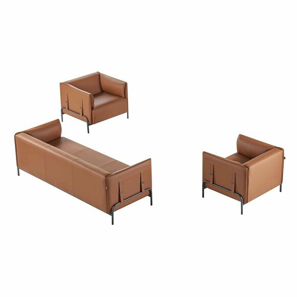 Bürositzmöbel-Set 3tlg 3-Sitzer mit 2x Sessel Arbeitszimmer Braun Farbe von JV Moebel