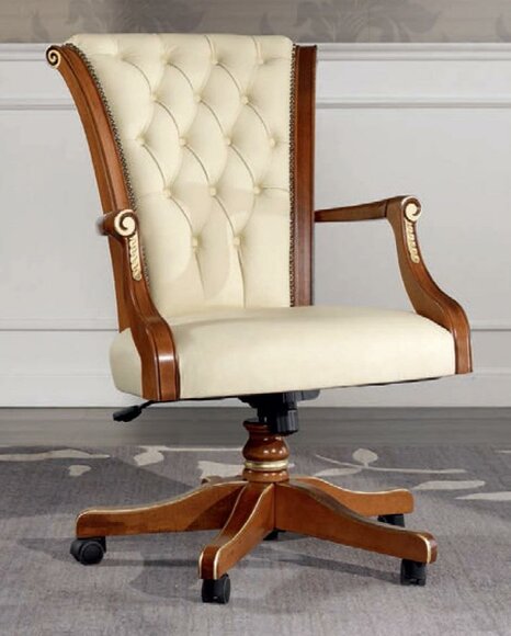 Bürostuhl Holz Chefsessel Chesterfield italienische Möbel weiß Drehstuhl von JV Möbel