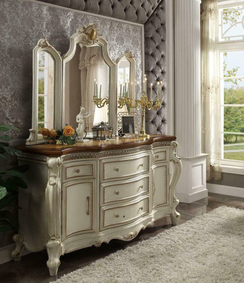 Buffet Anrichte Kommode mit Spiegel Echte Handarbeit Holz Barock Rokoko von JV Möbel