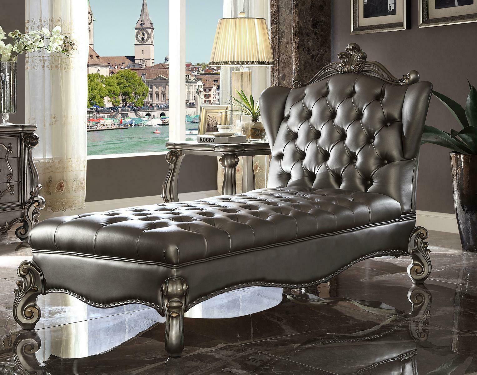 Chaiselongues Chesterfield Liege Chaise Leder Sofa Relax Silber Barock Chaiselongues Chesterfield Liege Chaise Leder Sofa Relax Silber Barock von JV Möbel