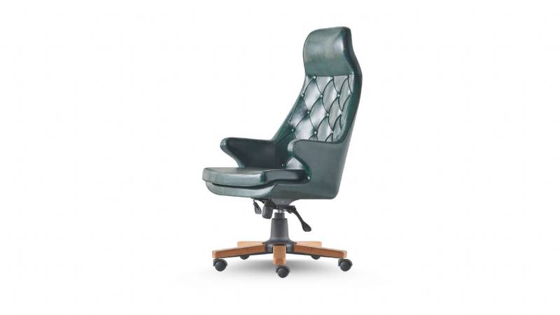 Chefsessel Chesterfield Modern Rollen Grün Leder Klassisch Drehsessel von JV Möbel