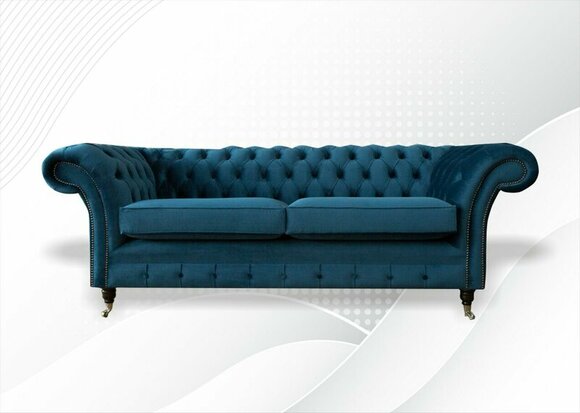 Chesterfield 3 Sitzer Blau Samt Möbel Modern Design Textil Wohnzimmer Chesterfield 3 Sitzer Blau Samt Möbel Modern Design Textil Wohnzimmer von JV Möbel