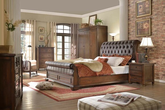 Chesterfield Bett Leder Polster Doppel Betten Designer Bett 180 x 200cm Barock von JV Möbel