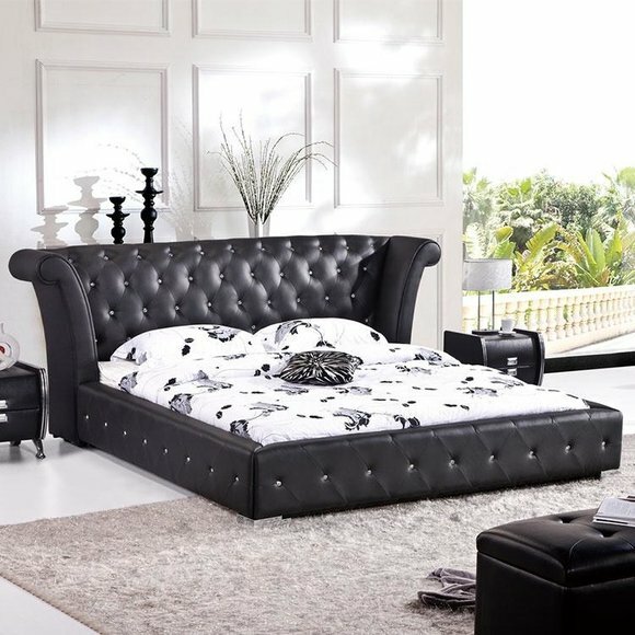 Chesterfield Big Bett XXL Kopfteil Betten Polster Hotel Samt Schwarz Stoff von JV Möbel