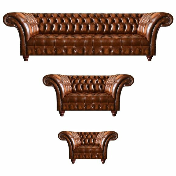 Chesterfield Braune Ledergarnitur Wohnyimmer Sitzsofas Ledercouchen 3tlg Chesterfield Braune Ledergarnitur Wohnyimmer Sitzsofas Ledercouchen 3tlg von JV Moebel