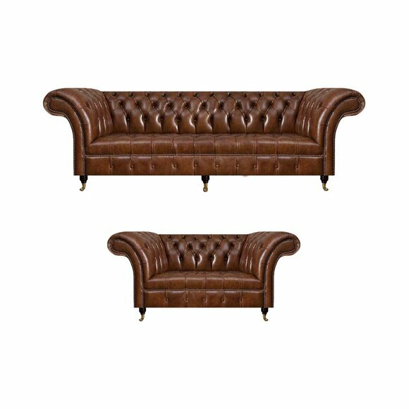 Chesterfield Braune Ledersofas Designer Garnitur Komplette Einrichtung von JV Moebel