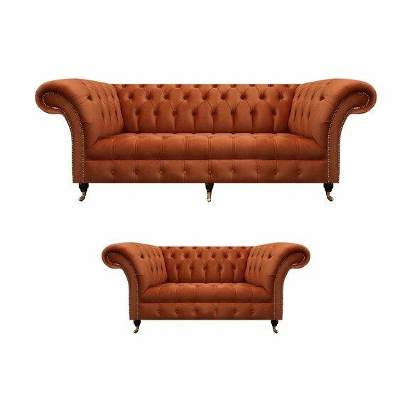 Chesterfield Braune Sofagarnitur Edle Polstercouchen Designer Set 2tlg von JV Moebel