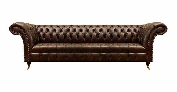 Chesterfield Brauner Leder Viersitzer Designer Wohnzimmer Ledercouch von JV Moebel