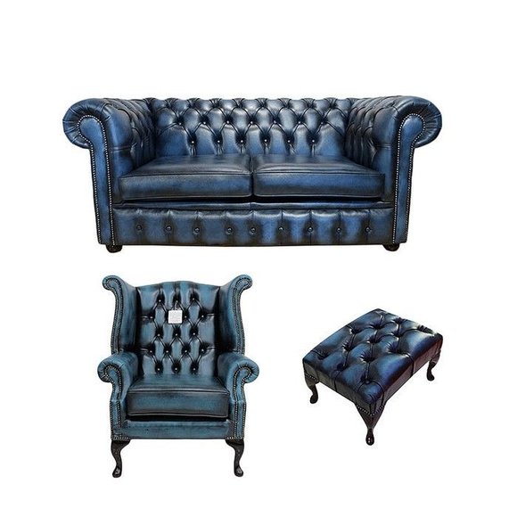 Chesterfield Couch Leder Textil Sofa Couchen Ohrensessel Hocker von JV Möbel