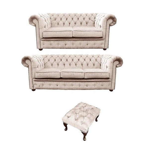 Chesterfield Couch Polster Sofas Klassik Leder 3+2 Sitzer + Hocker von JV Möbel