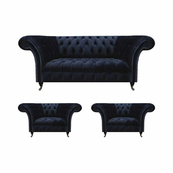 Chesterfield Dunkelblaue Sitzmöbel Wohnzimmer Polstercouchen 3tlg Set von JV Moebel