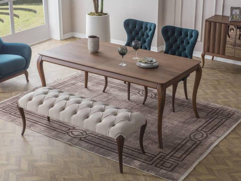 Chesterfield Esszimmer Bank und 4x Polsterstühle Esszimmer Esstisch von JV Moebel