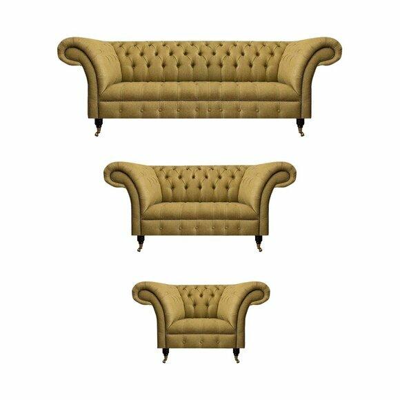 Chesterfield Gelbe Garnitur Wohnzimmer Couchen Luxus Sessel 3-Sitzer von JV Moebel
