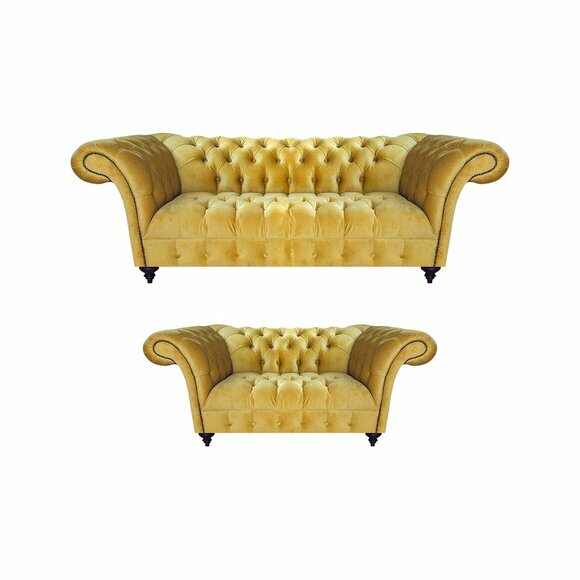 Chesterfield Gelbe Sitzmöbel Moderne Couchen 2tlg Edles Polstersofa Set von JV Moebel