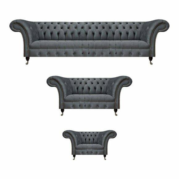 Chesterfield Graue Couchgarnitur Edler 4-Sitzer Designer Sessel 2-Sitzer von JV Moebel