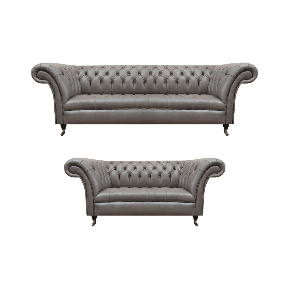 Chesterfield Graue Ledercouchen Designer Wohnzimmer Polster Sitzmöbel Chesterfield Graue Ledercouchen Designer Wohnzimmer Polster Sitzmöbel von JV Möbel