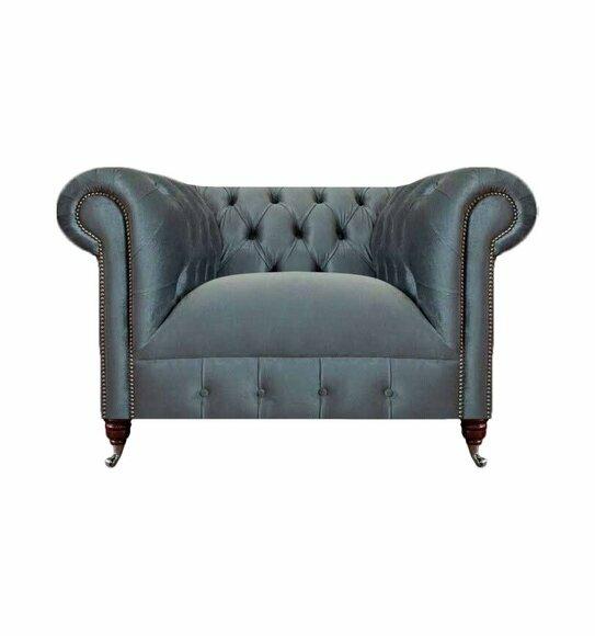 Chesterfield Grauer Stoffsessel Wohnzimmer Textil Einsitzer Edler Sessel von JV Moebel