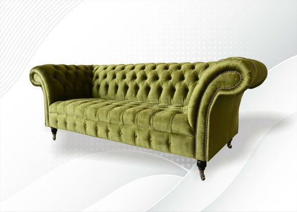 Chesterfield Grüne Dreisitzer Wohnzimmer Design Couchen Polster Sofa Textil Neu von JV Möbel