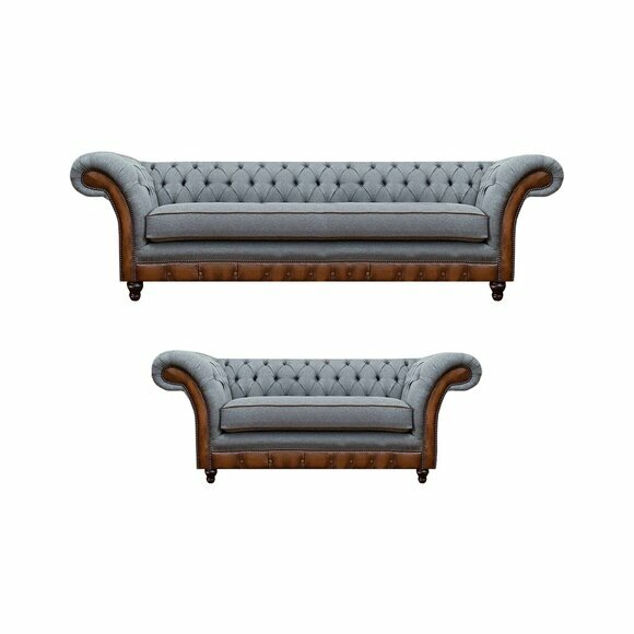 Chesterfield Hellgrau-Braune Sitzmöbel Designer Dreisitzer 2-Sitzer 2tlg Chesterfield Hellgrau-Braune Sitzmöbel Designer Dreisitzer 2-Sitzer 2tlg von JV Moebel