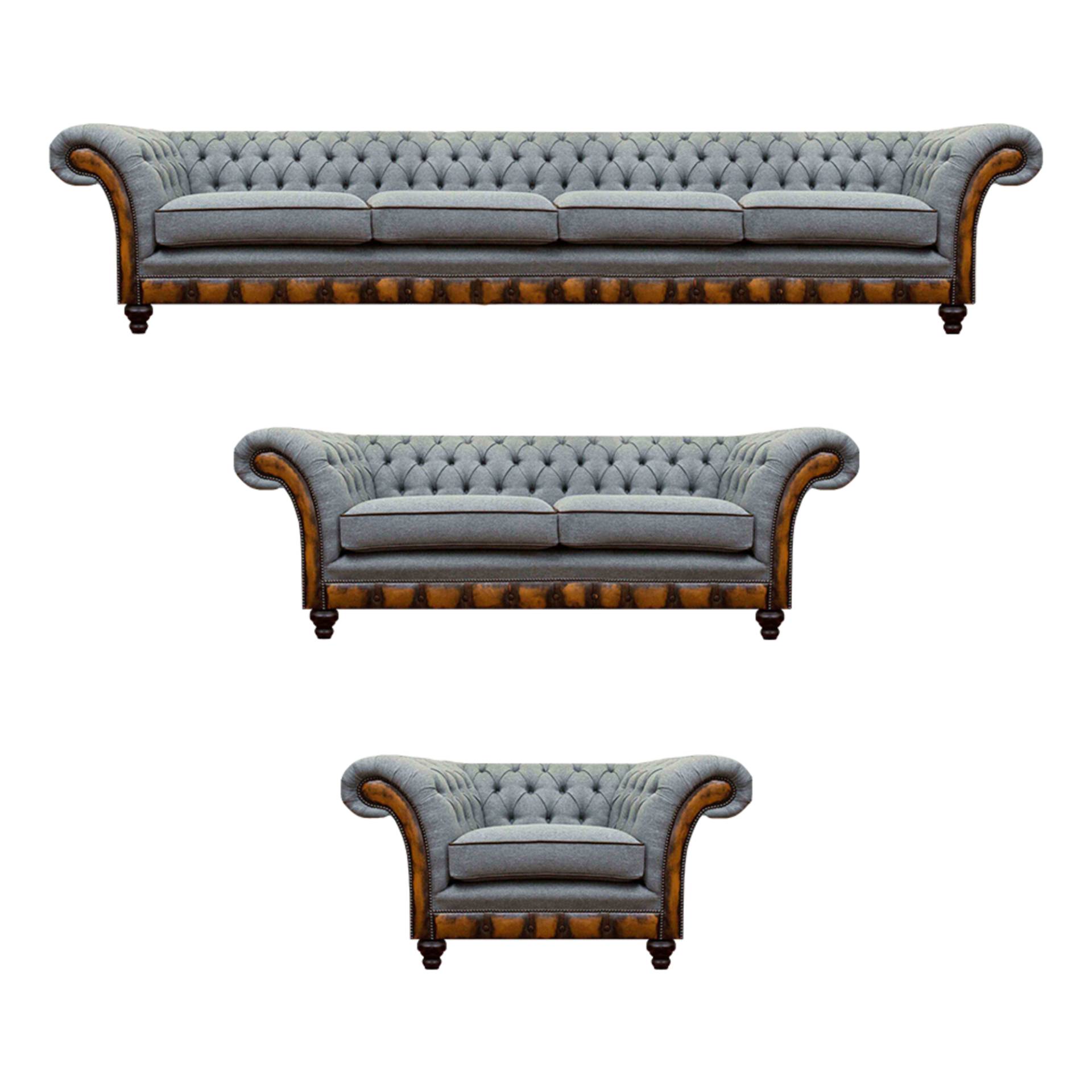 Chesterfield Hellgraue Couchen Designer 4-Sitzer Zweisitzer Lehnsessel Chesterfield Hellgraue Couchen Designer 4-Sitzer Zweisitzer Lehnsessel von JV Möbel