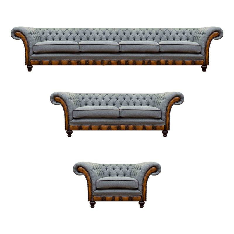 Chesterfield Hellgraue Couchen Designer 4-Sitzer Zweisitzer Lehnsessel von JV Möbel