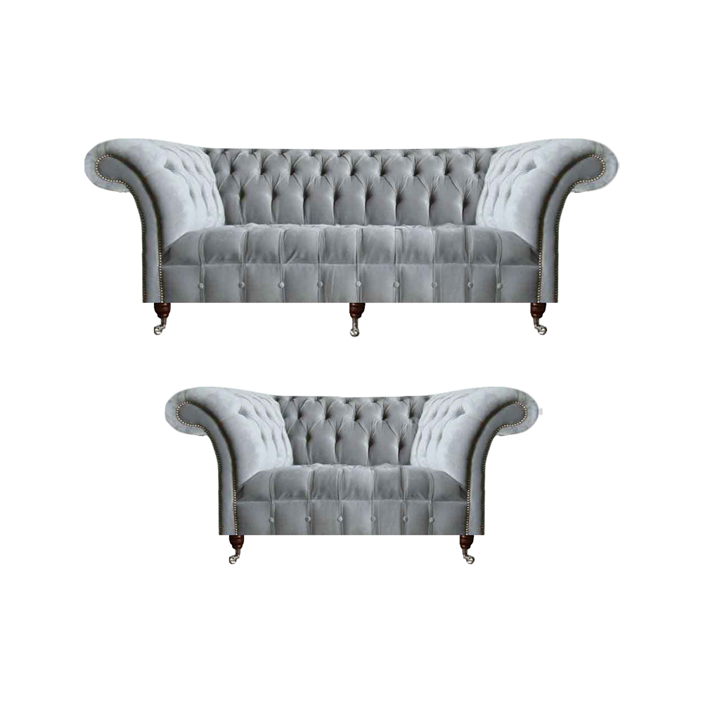 Chesterfield Hellgraue Polster Garnitur Designer 2x Textilsofas 2tlg Chesterfield Hellgraue Polster Garnitur Designer 2x Textilsofas 2tlg von JV Möbel