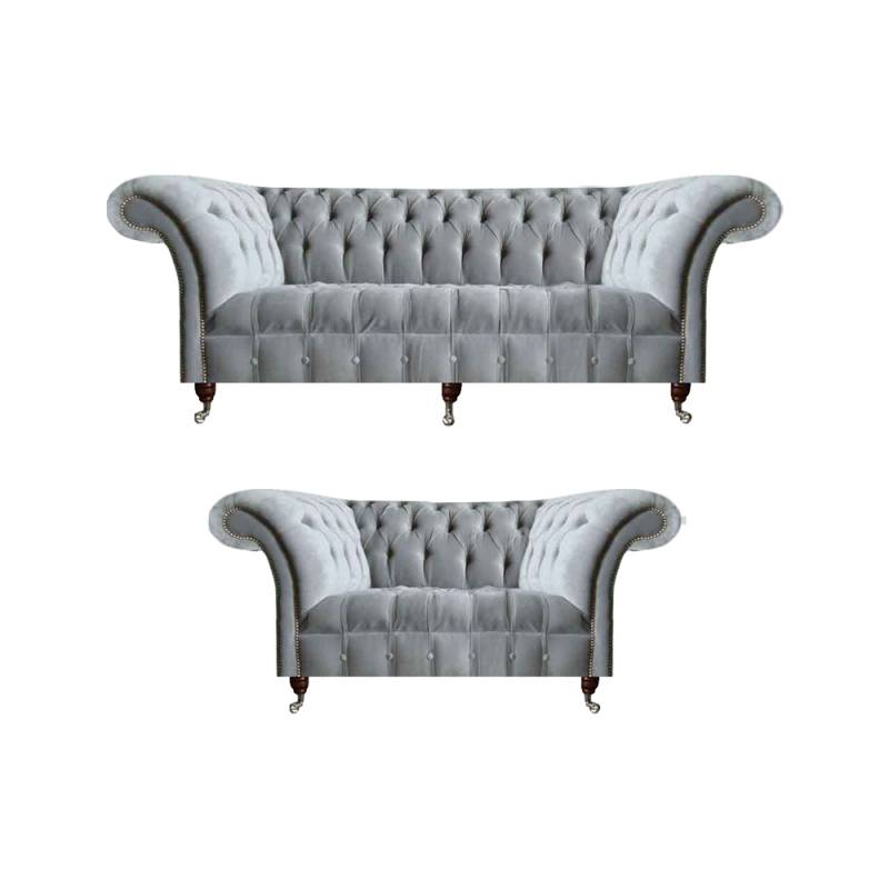 Chesterfield Hellgraue Polster Garnitur Designer 2x Textilsofas 2tlg von JV Möbel