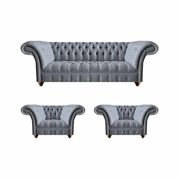 Chesterfield Hellgraue Sofagarnitur Edler Polster Dreisitzer 2x Sessel Chesterfield Hellgraue Sofagarnitur Edler Polster Dreisitzer 2x Sessel von JV Moebel